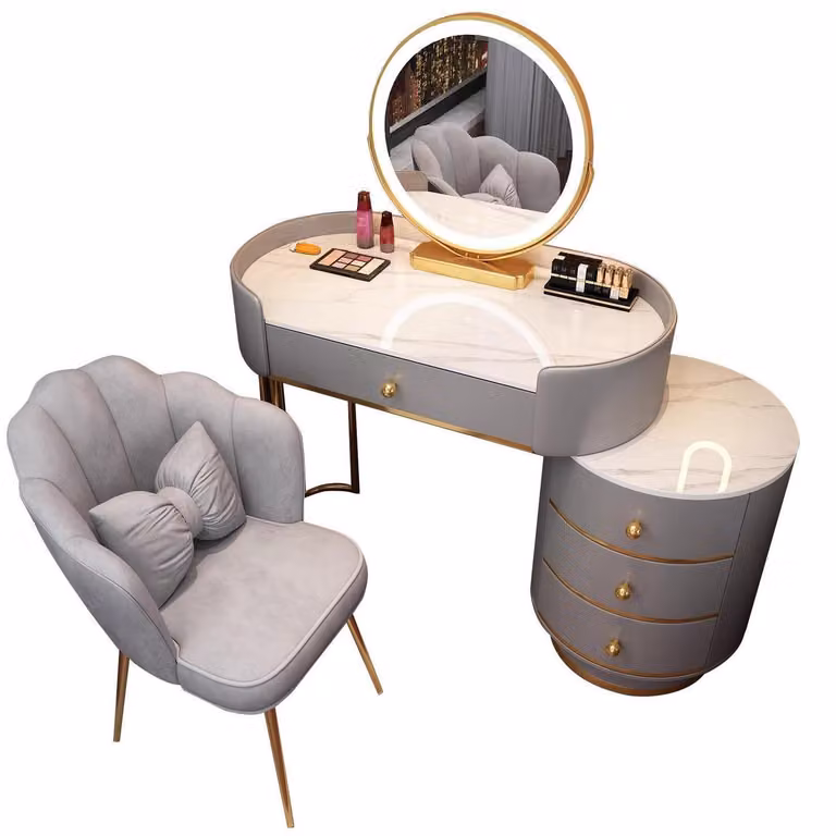 Set da trucco con specchio e 5 cassetti, colore grigio, 80 cm