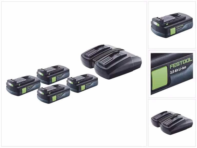 Set energetico Festool 4x BP 18 Li 3.0 C batteria 18 V 3.0 Ah / 3000 mAh Li-Ion ( 4x 577658 ) + caricatore doppio TCL 6 DUO ( 577017 )