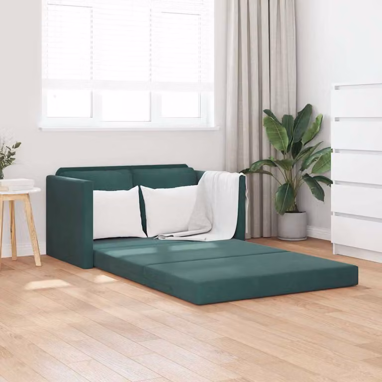 vidaXL Divano Letto 2 in 1 in Velluto Verde con Struttura in Metallo e Cuscini, L: 122 cm, P: 204 cm, H: 55 cm