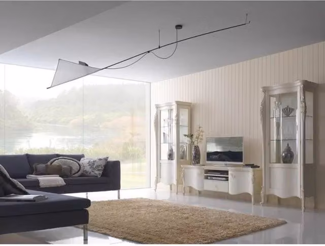 Parete attrezzata Mobili 2G in legno con 2 vetrine e base in bianco lacca per soggiorno – 4