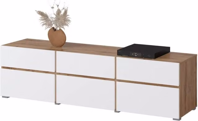 Mobile TV HAVANA – 180 cm – 3 ante ribaltabili e 3 cassetti – Rovere e bianco – Design contemporaneo