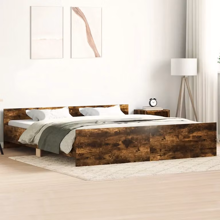 vidaXL Giroletto con Testiera e Pediera in Legno di Pino, Rovere Fumo, 200 x 200 cm
