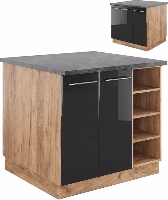 Isola cucina Fame-Line Antracite lucido/Rovere dorato 90 cm senza piano di lavoro Vicco