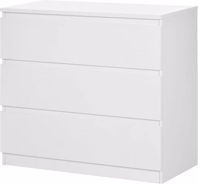 Cassettiera con 3 grandi cassetti portaoggetti per camera da letto 80 x 39 x 73 cm salva-spazio anti-ribaltamento moderno ed essenziale in MDF bianco 21_0001516