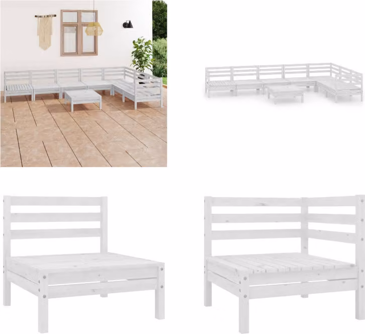 vidaXL set salotto da giardino 8 pezzi in legno massiccio di pino bianco - set salotto da giardino - set salotto da esterno - divano in legno - divano da giardino in legno