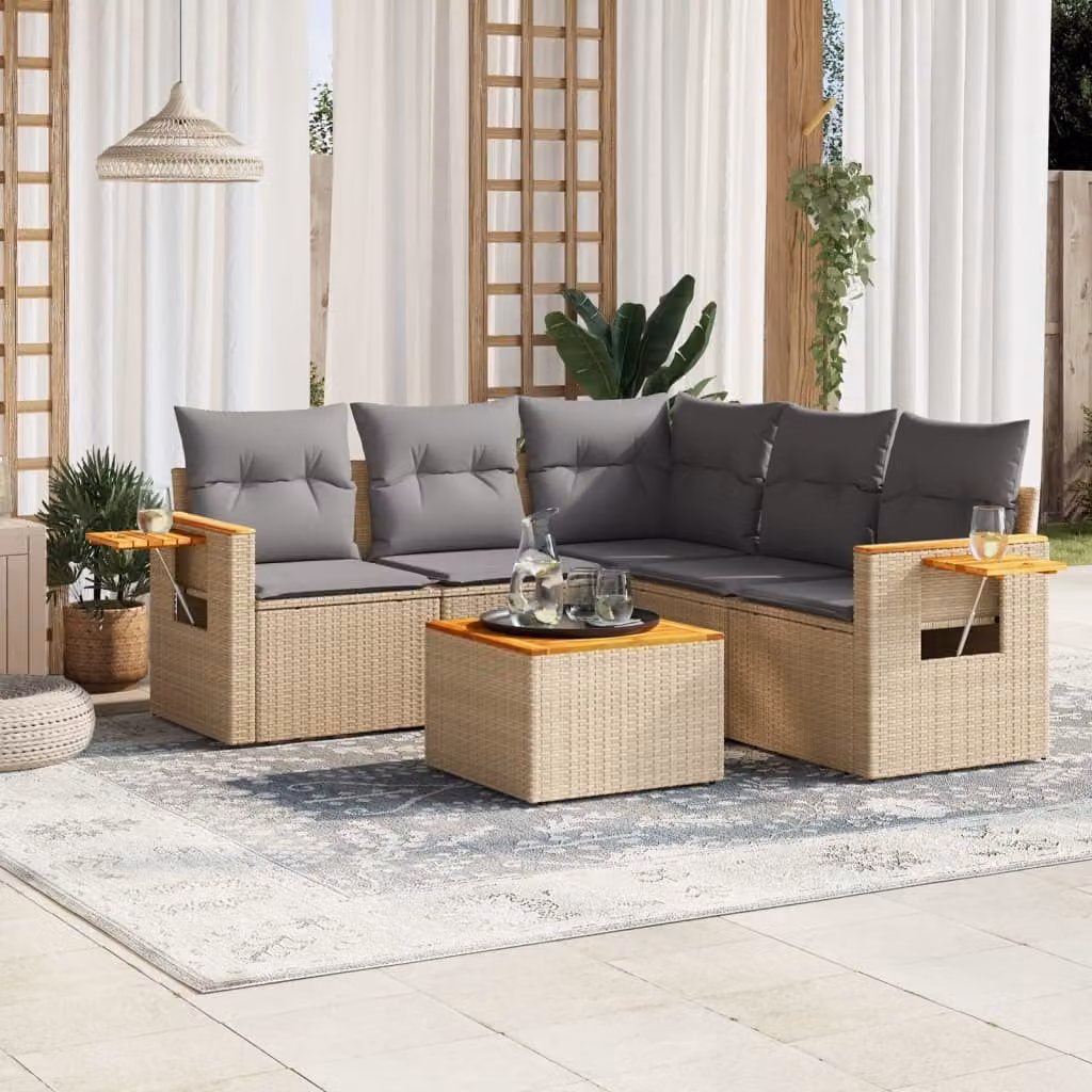 Maison Exclusive - Set Divano da Giardino 6 pz con Cuscini Beige in Polyrattan
