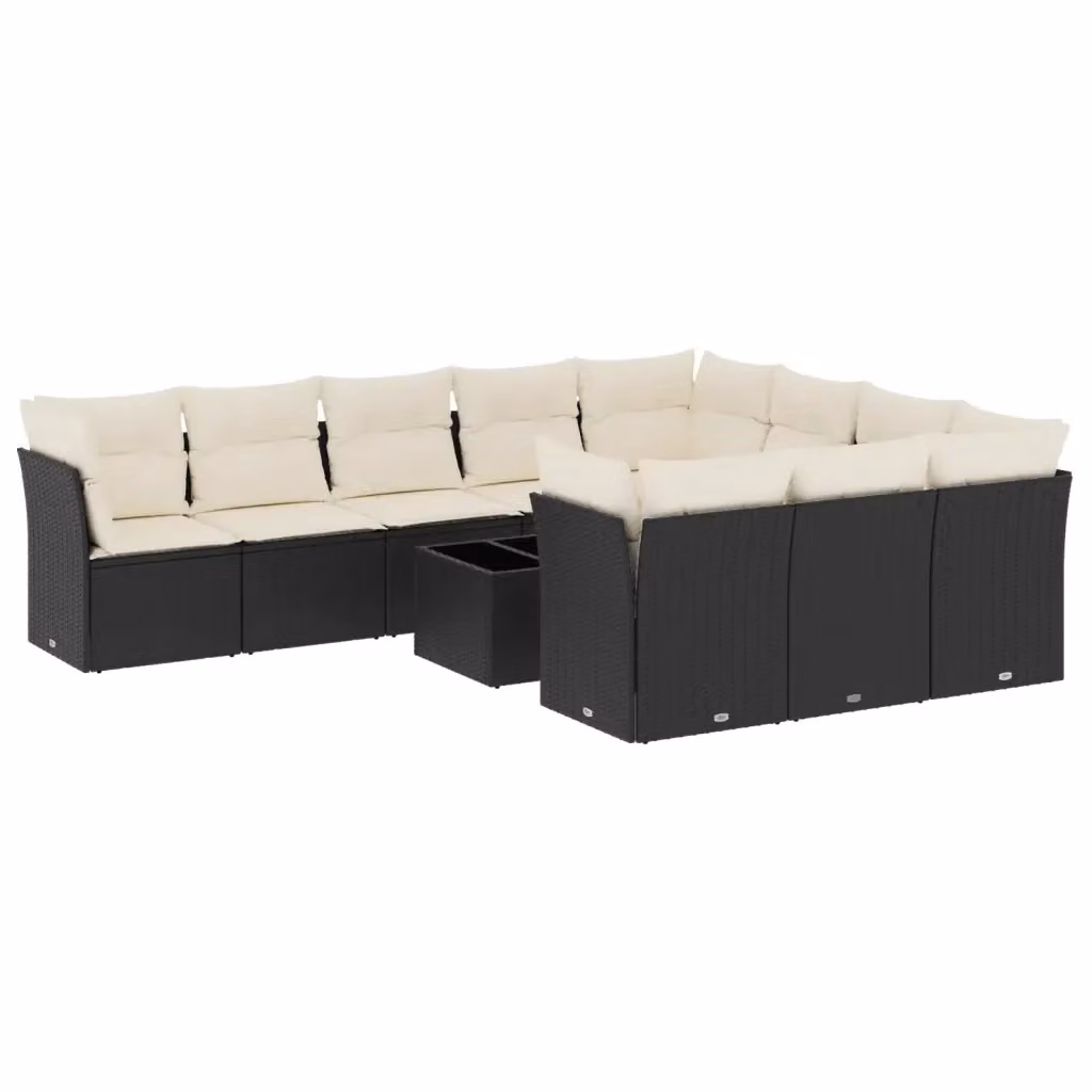 Set di Divani da Giardino a L con 11 Pezzi vidaXL in Polyrattan Nero e Bianco con Cuscini e Tavolino da Esterno – 2