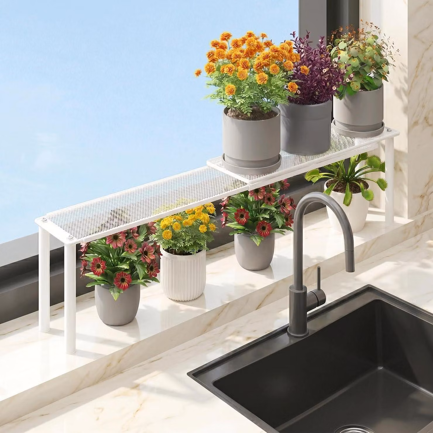 Organizzatore estensibile per scaffali della cucina, colore bianco, da 35 a 66 cm