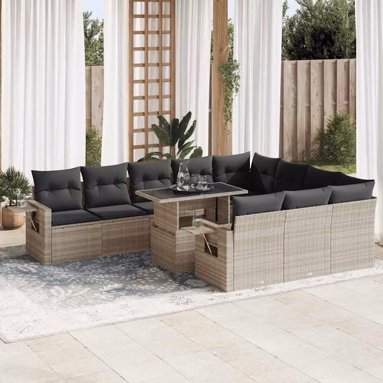 vidaXL Set Divani da Giardino 11 pz in Polyrattan Grigio con Cuscini
