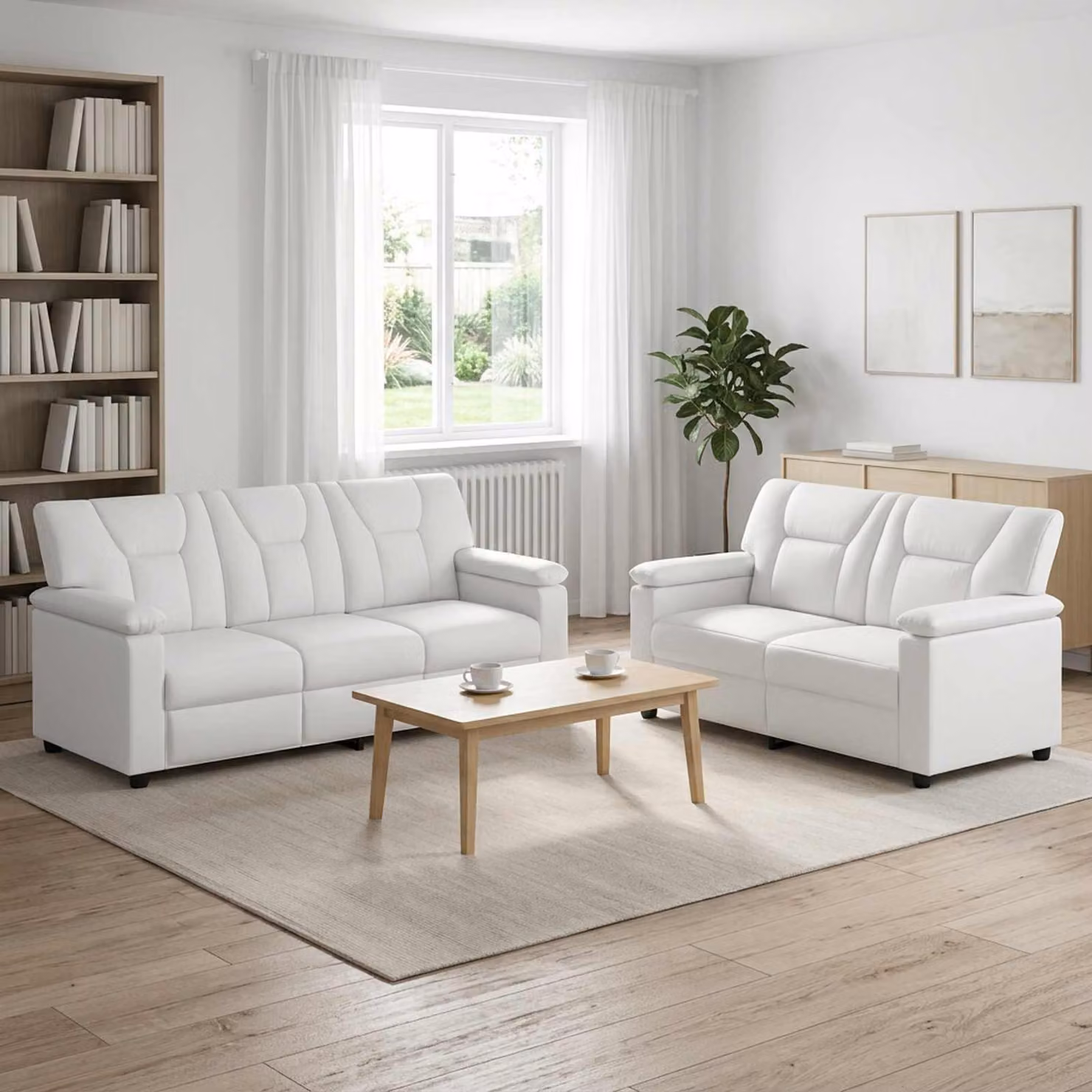 Set di 2 divani moderni vidaXL in similpelle bianca con struttura in metallo e coperture rimovibili