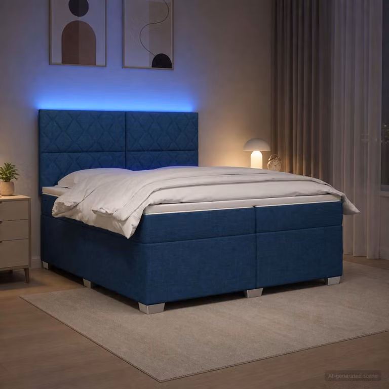 Maison Exclusive - Letto boxspring con materasso e testiera blu 200 x 200 cm in tessuto