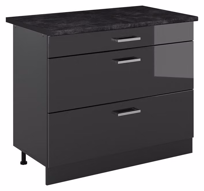 Mobiletto base per cucina Vicco R-Line Antracite lucido/Antracite 100 cm piano di lavoro Antracite, Model 71544