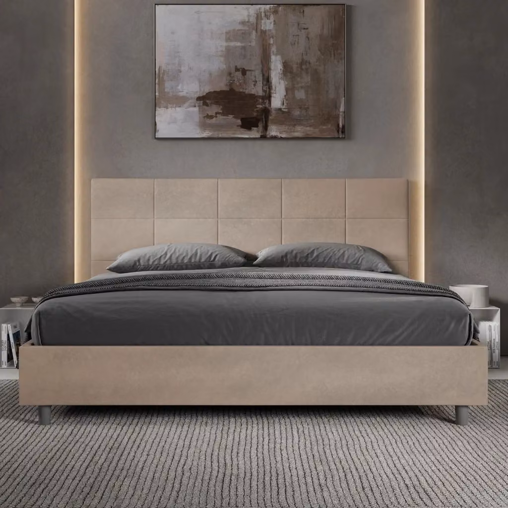 Letto Matrimoniale King Size Mika Giordanoshop Imbottito in Microfibra Colore Sabbia L/P/H: 180 x 200 x 122 cm – 2
