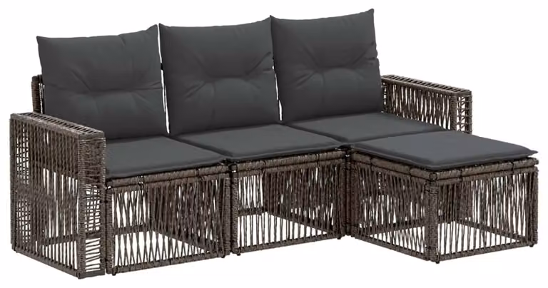 Set di divani da giardino, 4 pezzi, grigio e grigio scuro, in rattan sintetico