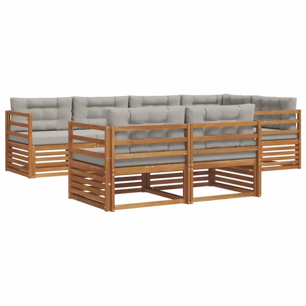 Set di divani da esterno a L vidaXL in legno di acacia con cuscini grigi – 2