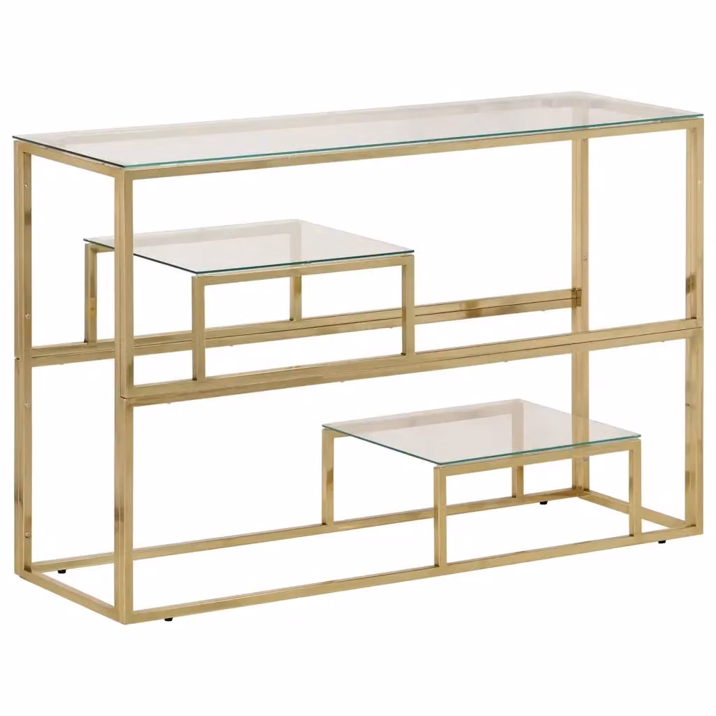 Tavolino Consolle Moderno vidaXL in Vetro e Metallo Dorato L/P/H: 70 x 35 x 35 cm – 2