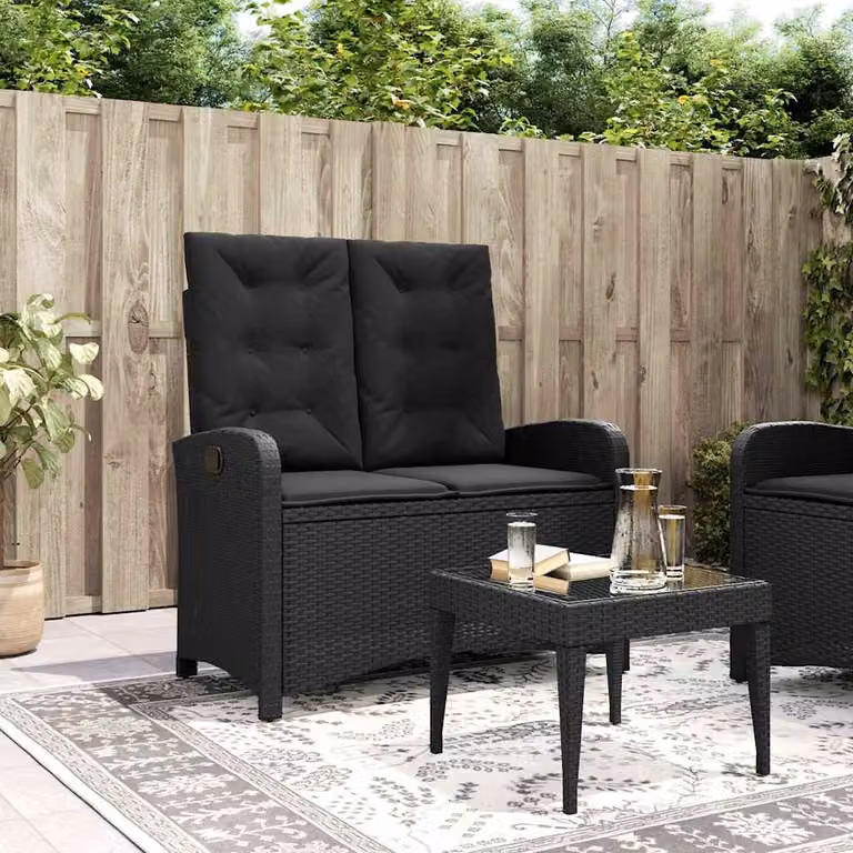 vidaXL Panca Reclinabile da Giardino in Polyrattan e Metallo con Cuscini Nera