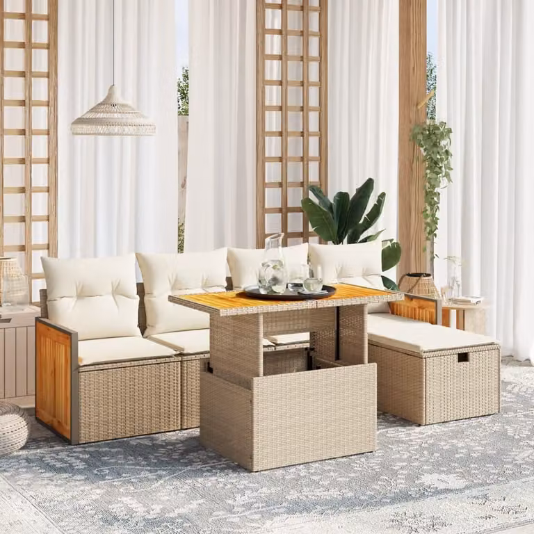 Maison Exclusive - Set Divano da Giardino 6 pz con Cuscini Beige in Polyrattan