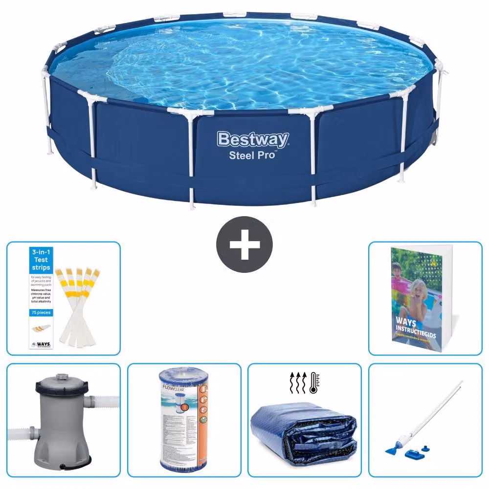 Piscina gonfiabile Bestway Steel Pro, rotonda, dimensioni 396x84 cm, composta da 5 parti, modello S201