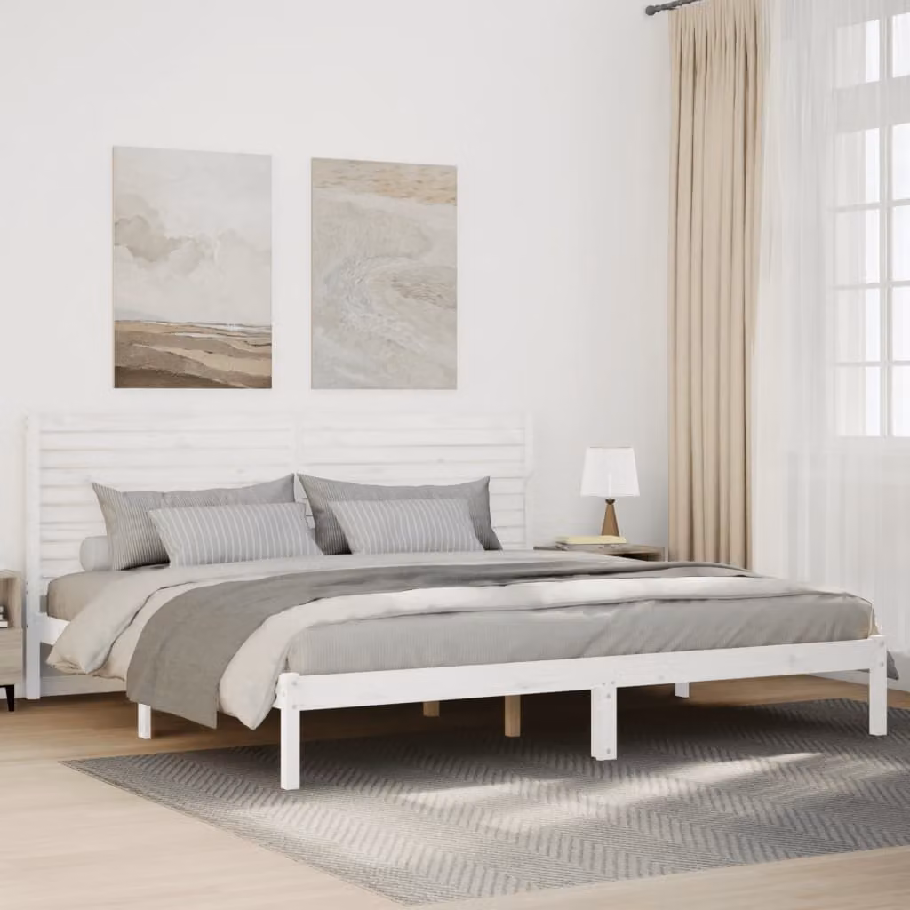 vidaXL Giroletto Extra Lungo in Legno di Pino Massello Bianco L: 200 cm, P: 210 cm – 1
