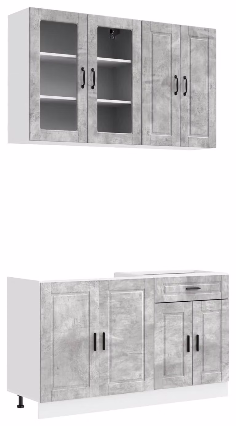 Set cucina PORTO, 4 pezzi, grigio cemento, legno ingegnerizzato