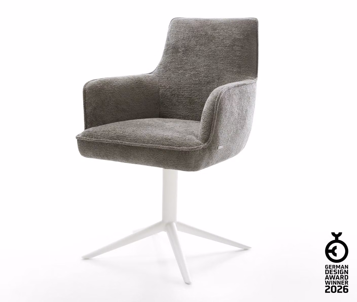 DELIFE Sedia girevole Heira-Flex con braccioli Bouclé Soft Mud Base bianca Girevole a 360° Funzione dondolo Nucleo a molle tascabili