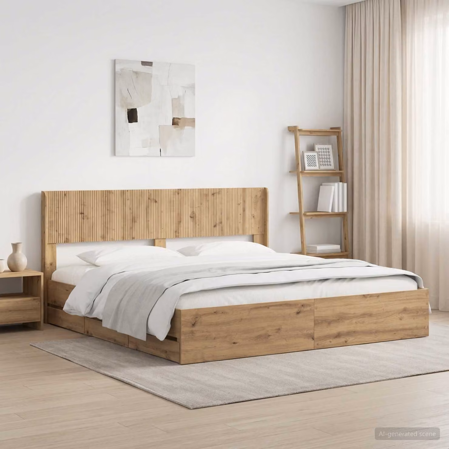 Struttura letto con contenitore e testata vidaXL in legno color quercia Artisan Oak, L/P/H: 180 x 200 x 140 cm