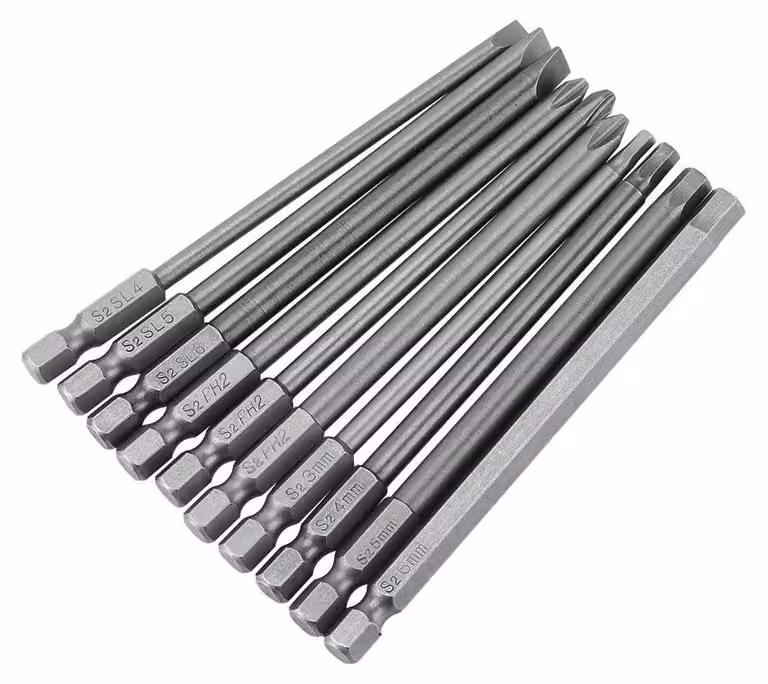 Set di punte per cacciavite magnetiche - 10 pezzi - a taglio e a croce - lunghezza 100mm - Adatto per lavori - Ideale per casa