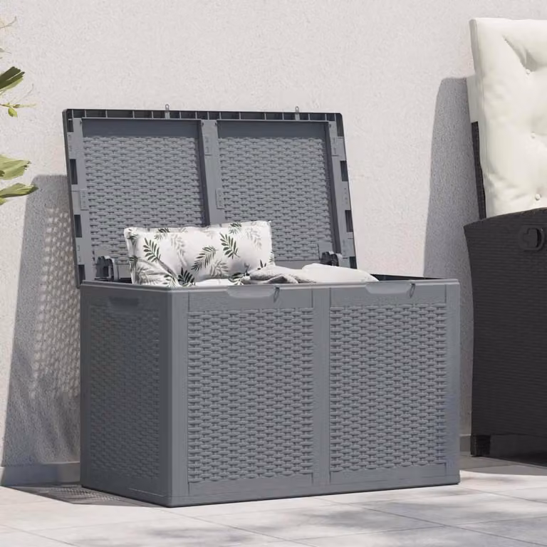 Contenitore da giardino vidaXL in rattan grigio con capacità di 180 L