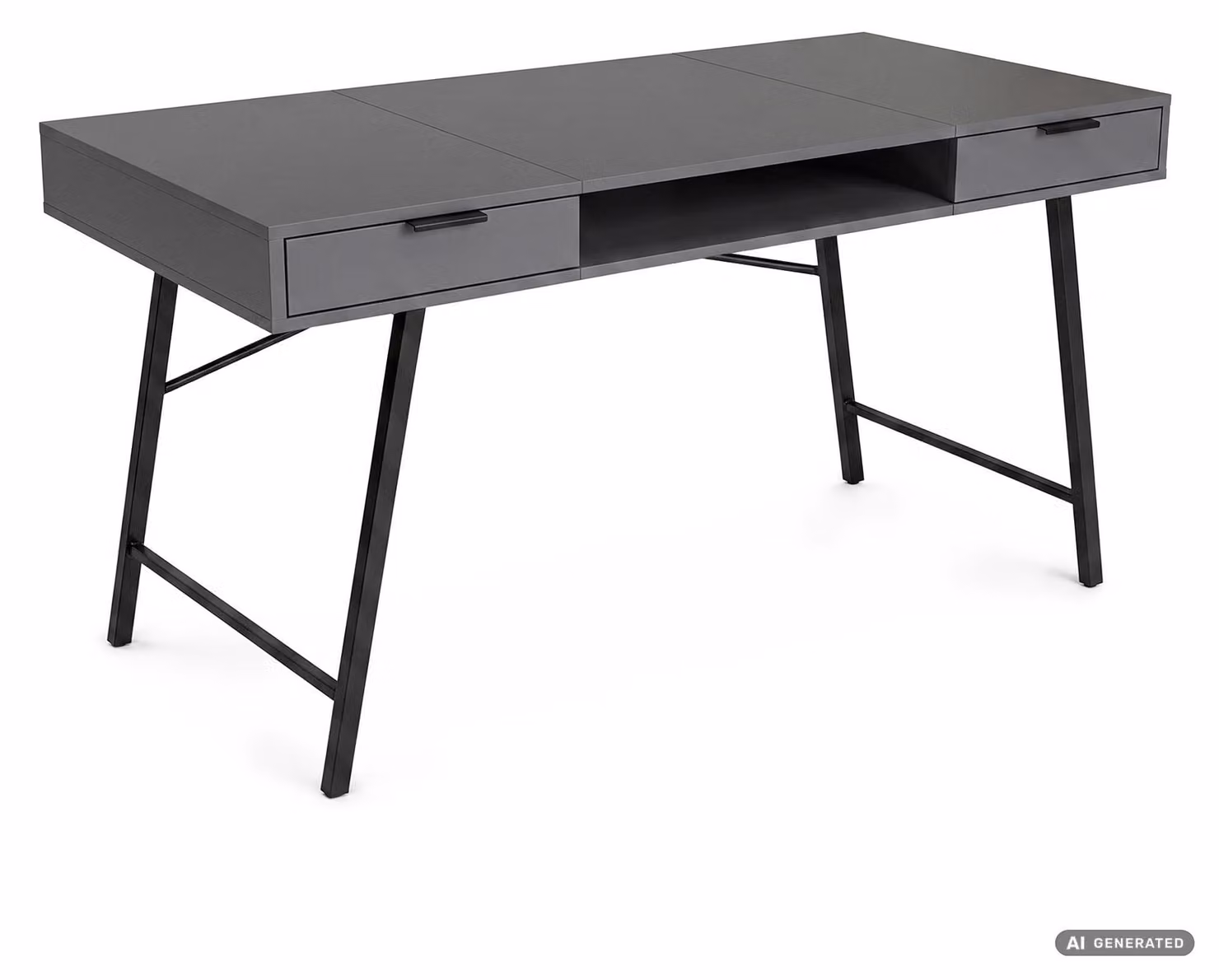 Scrivania industriale per computer Grafite ARDEN 120 cm 2 cassetti 1 ripiano gambe nere