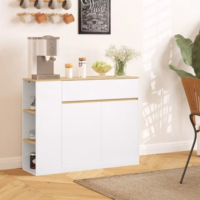 Credenza WISHDOR moderna in MDF laccato bianco con cassetto e ripiano regolabile, L 105 cm x P 30 cm x H 81,5 cm