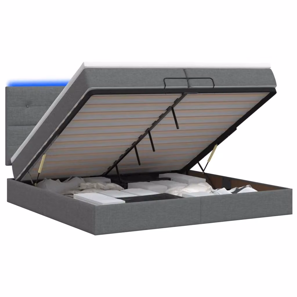 Letto Ottomano con Materasso e Illuminazione LED vidaXL Grigio e Bianco L: 200 cm, P: 200 cm, H: 203 cm – 2