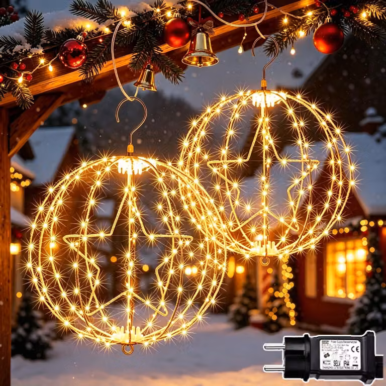 Sfera luminosa a LED, 30 cm di diametro, confezione da 2, 200 LED, luce bianco caldo, timer integrato, grado di protezione IP65