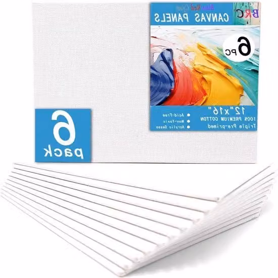 Set di 6 tavole da pennello in cotone 100% bianche per pittura acrilica su tela