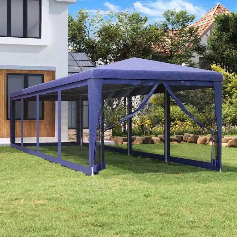 vidaXL Tenda per Feste Blu con 10 Pareti Laterali in Rete L: 12 m, P: 3 m, H: 2,6 m