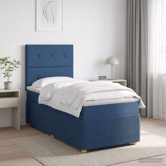 Letto box spring con materasso blu e bianco vidaXL L/P: 100 x 200 cm