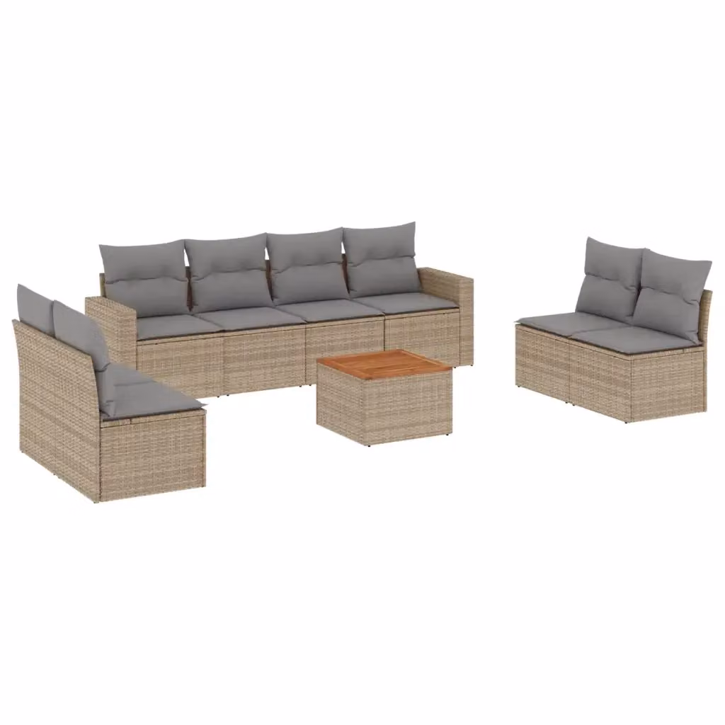 vidaXL Set Divano da Giardino 9 pz in Polyrattan con Cuscini Beige e Grigio e Tavolino da Esterno – 2
