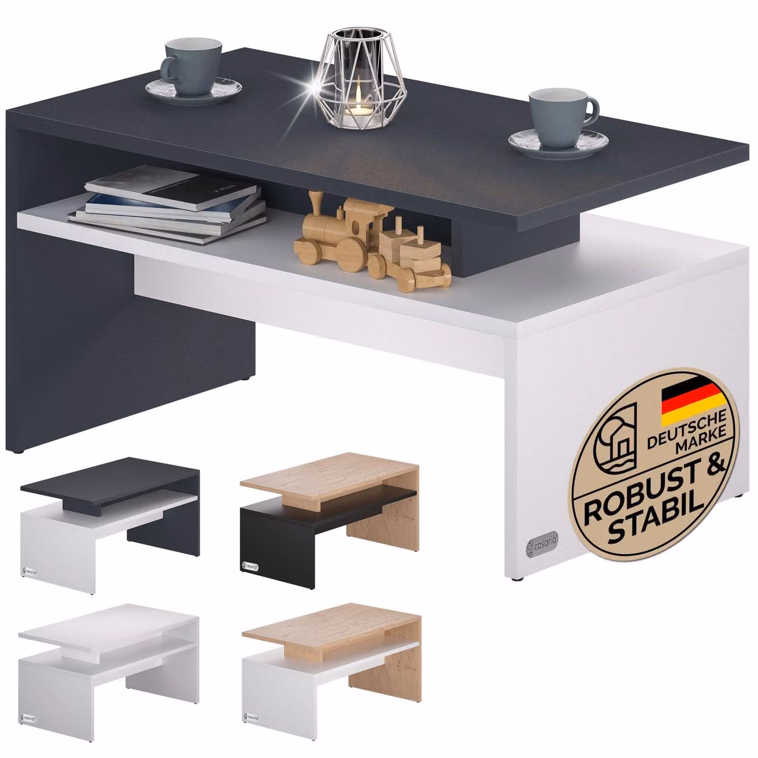 Tavolino da caffè con contenitore, bianco/antracite, 95x55x50cm