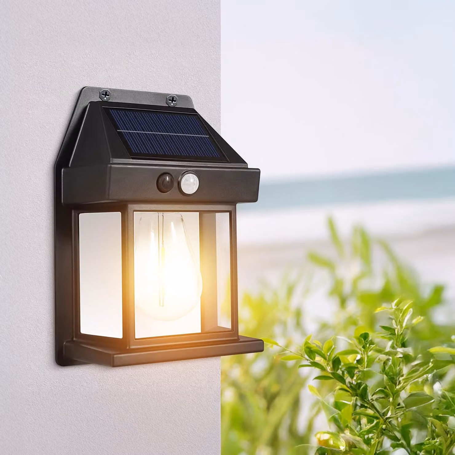 Lampada solare con sensore di movimento – 1 filamento LED – colore nero – dimensioni 12 x 6 x 17 cm – confezione da 1 [13007]