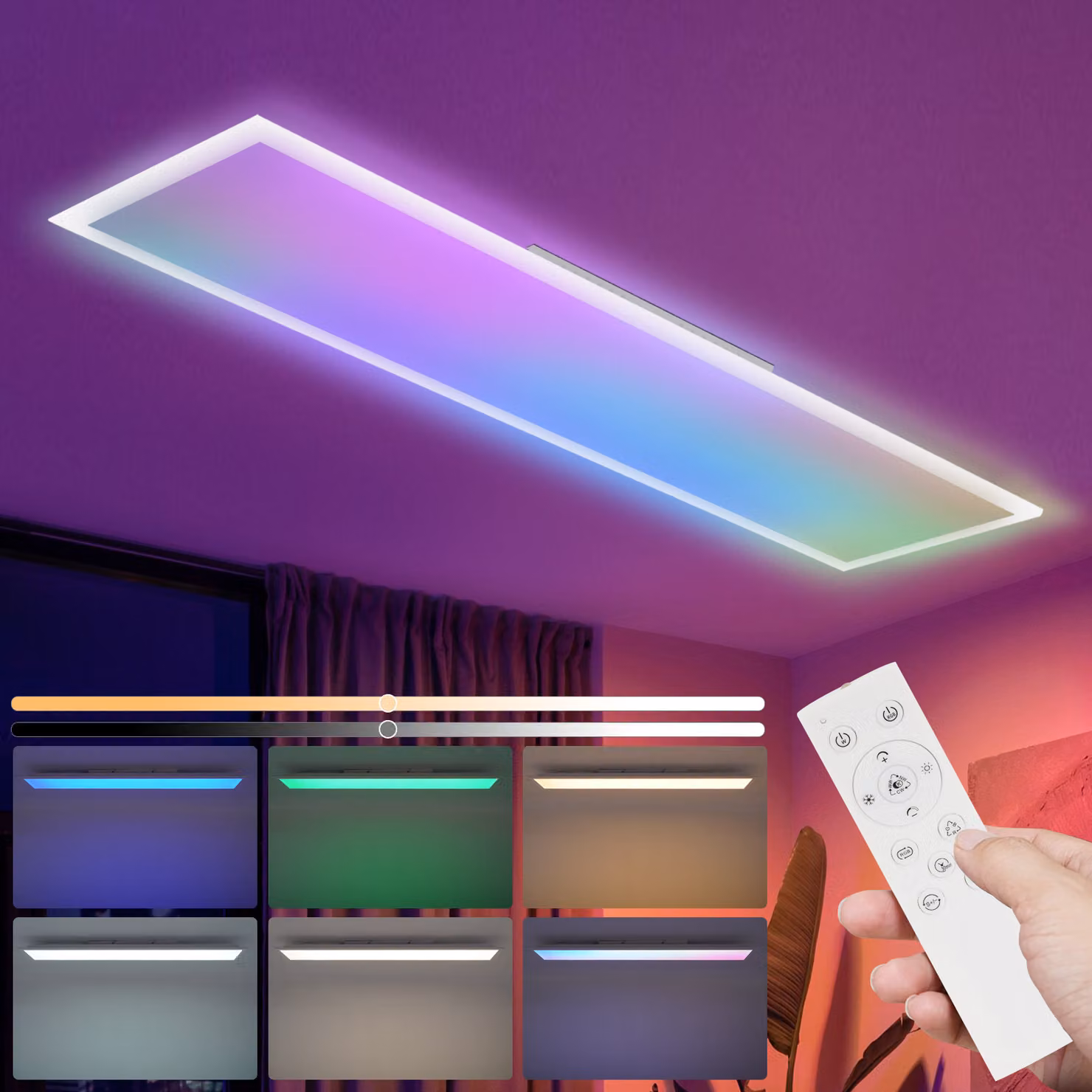 ZMH Plafoniere a LED a pannello 120x30, dimmerabili, plafoniera piatta RGB con cambio colore, per ufficio, con telecomando, 36W, lampada da soffitto, lampada da cucina, bianca