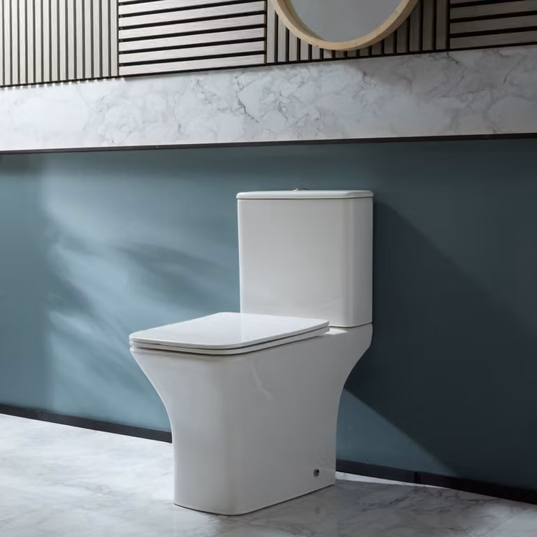 Sanitario WC Monoblocco Moderno con Sedile a Chiusura Ammortizzata e Pulsante di Scarico Cromato - Avenham