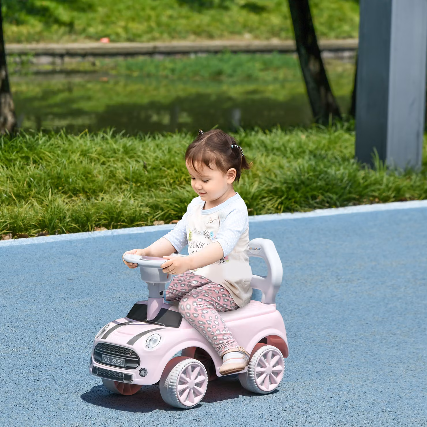 Macchina cavalcabile a spinta AIYAPLAY per bambini 18-36 mesi con clacson e volante, rosa – 2