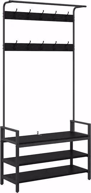 Appendiabiti con panca DESIGN IN in legno e metallo, Rovere Nero, L 95 x P 34 x H 184 cm