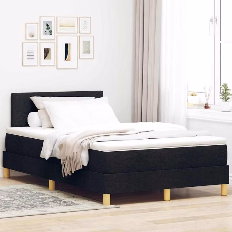 Maison Exclusive - Letto con boxspring e testiera imbottita, colore nero, dimensioni 120 x 200 cm, rivestito in tessuto