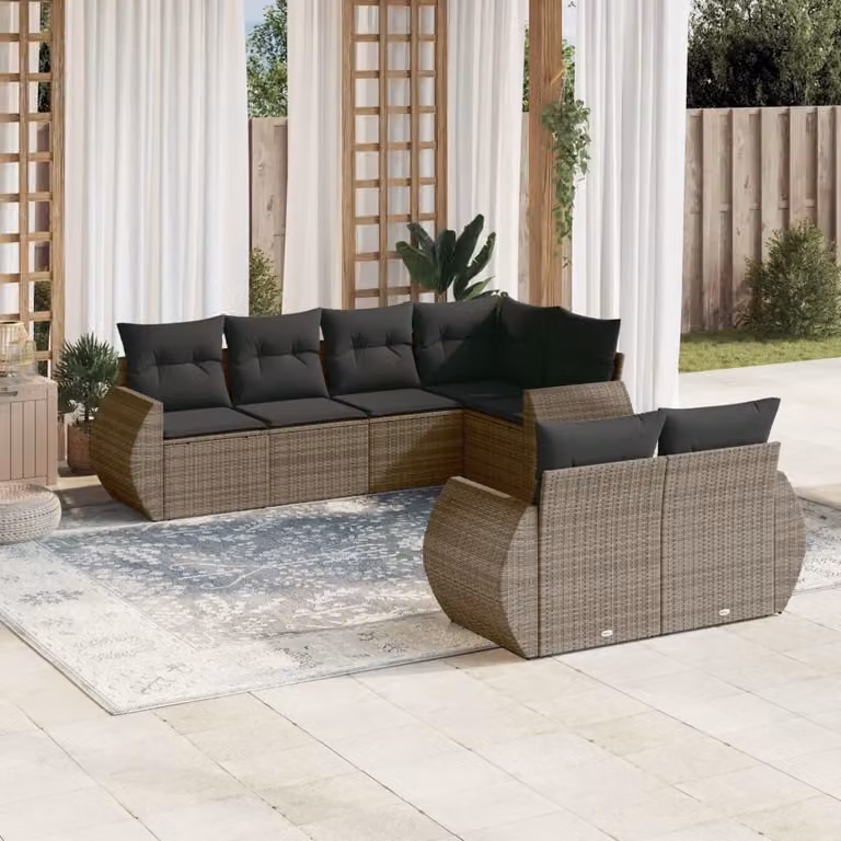 Set di divani da giardino vidaXL in polyrattan grigio con cuscini, design moderno a forma di L per esterno