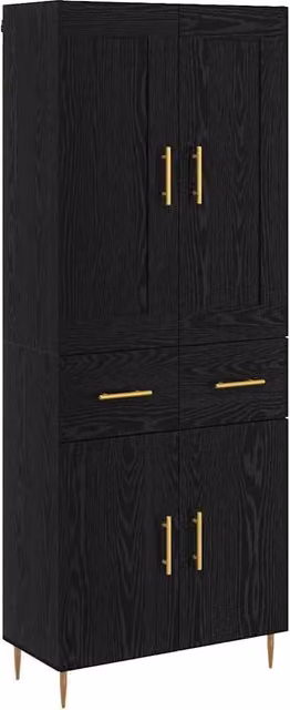 Credenza moderna Design In in legno multistrato Rovere e Nero con dettagli Oro, L: 69,5 cm, P: 34 cm, H: 180 cm – 1