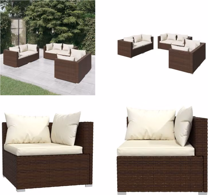 vidaXL set salotto da giardino 6 pezzi con cuscini in rattan marrone - set salotto da giardino - set salotto da giardino - set salotto da patio - set divano da giardino