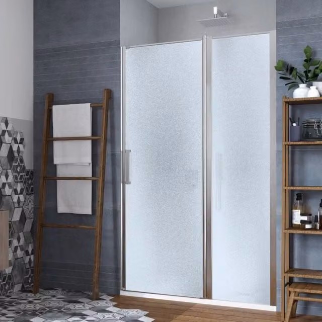 Porta doccia battente a anta modulare IX BOX SHOWER in cristallo temperato trasparente da 6 mm con finitura cromo lucido, H 195 cm x L 117-119 cm