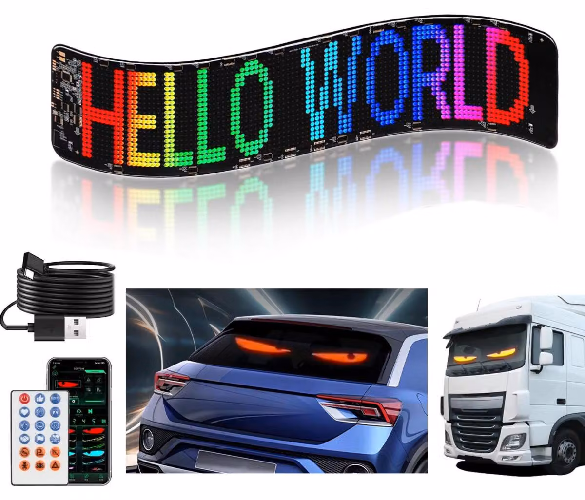 Display/cartello/pannello/schermo a LED con telecomando per auto, 59 x 12 cm