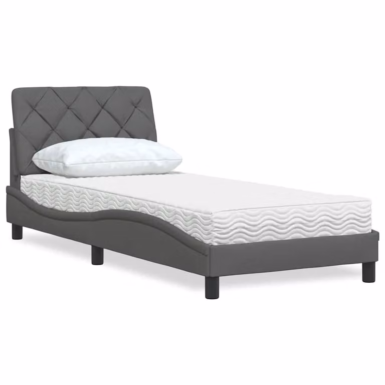 Letto con Materasso vidaXL in Tessuto Grigio e Bianco, L/P/H: 80 x 200 cm